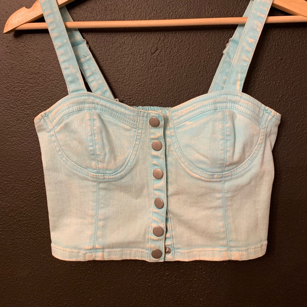 Distressed denim crop top